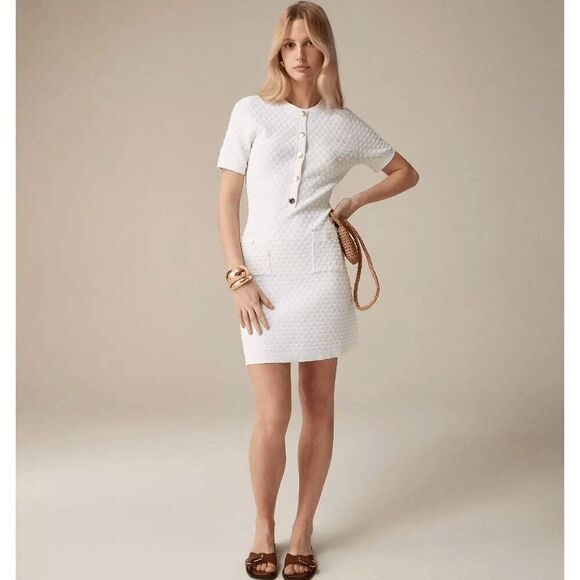 J. Crew Factory Dresses & Skirts - J.Crew NWT Textured Lady Sweater Dress White Preppy Classic Stretch Knit‎ XS